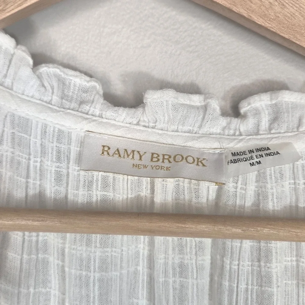 Ramy Brook White Cotton Flutter Sleeve Mini Dress Women's M Bridal Shower Reso